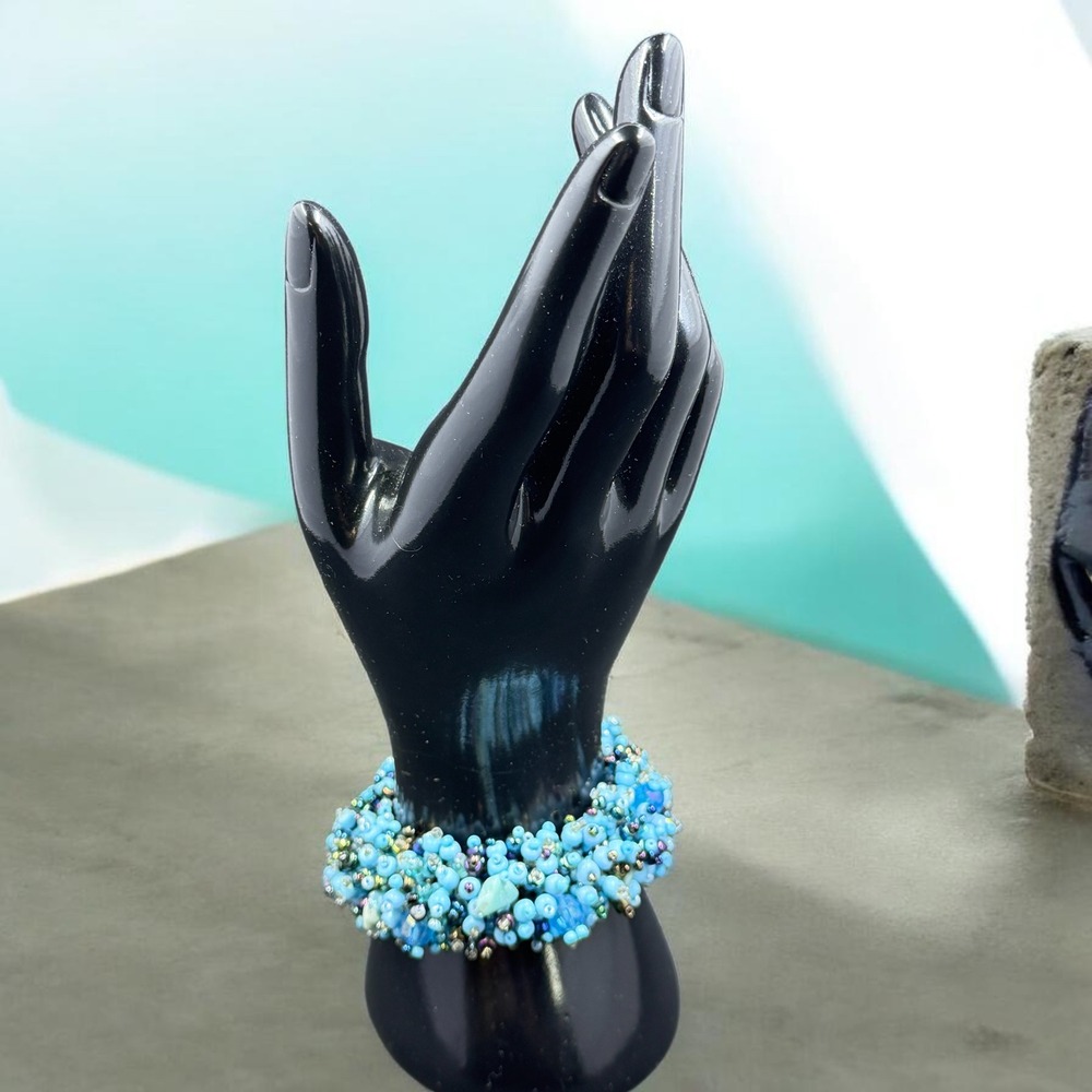 Blue Beaded Statement Bracelet Mermaid Coastal Fairycore Rave Festival‎ Jewelry